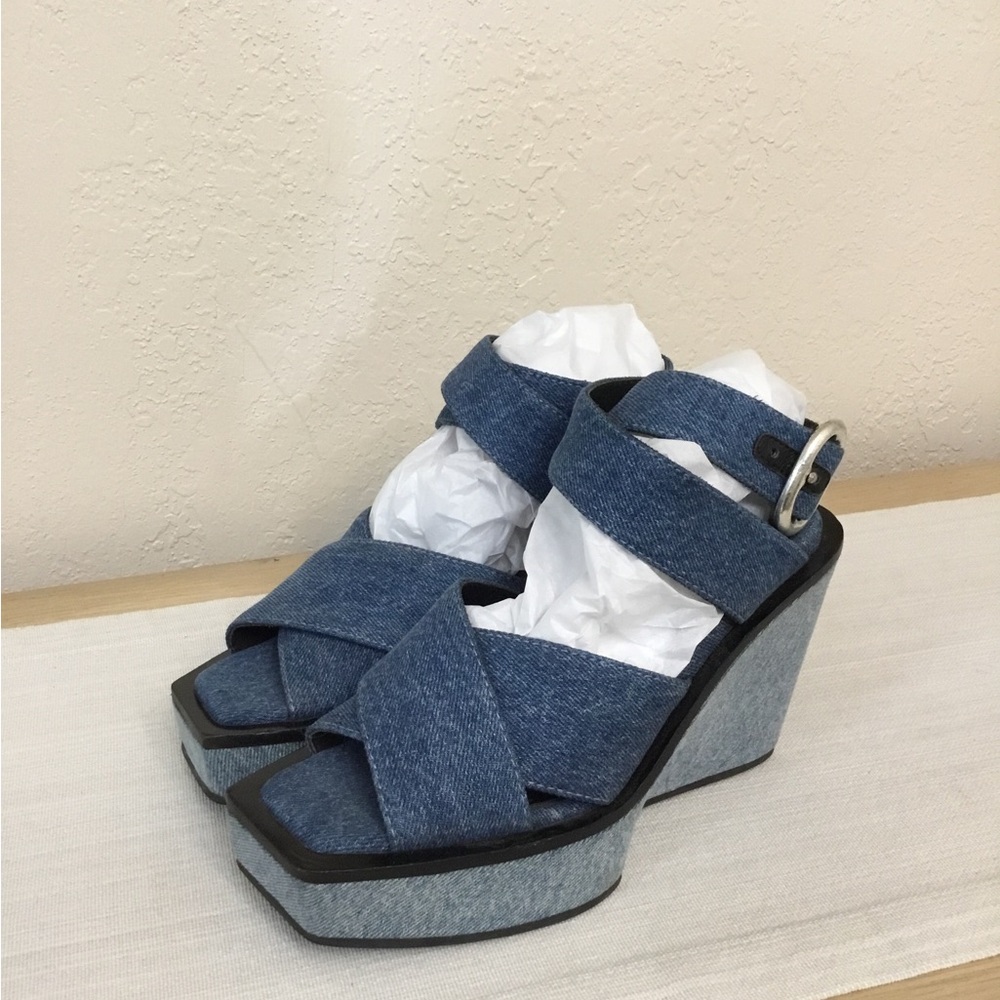rag & bone Santiago Denim Crisscross Platform Wedge Sandals - Blue Sz.36 - Picture 2 of 11
